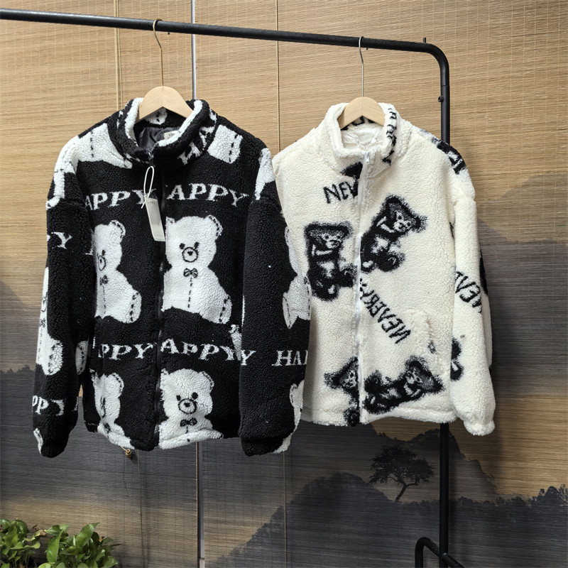 港风ins冬季新款毛绒外套棉服