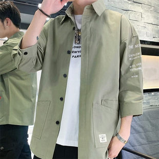1901工装衬衫新款韩版男士全棉中袖衬衣青少年时尚个性百搭潮外套