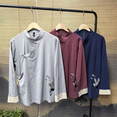 春季男士棉麻斜襟唐装衬衣外套