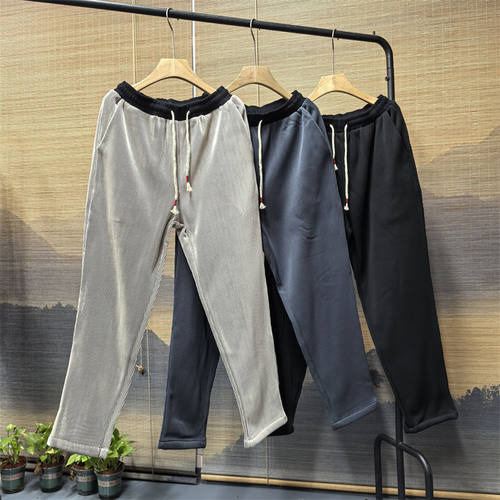 秋冬新款加绒休闲商务条纹直筒裤