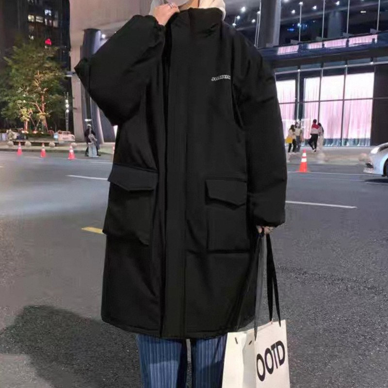 5127假两件中长款棉服冬季美式潮牌宽松连帽棉衣情侣新款棉袄外套