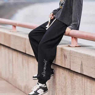 潮牌刺绣垂感针织裤 休闲裤 美式 男士 子 宽松束脚运动裤 25C2A1春秋季