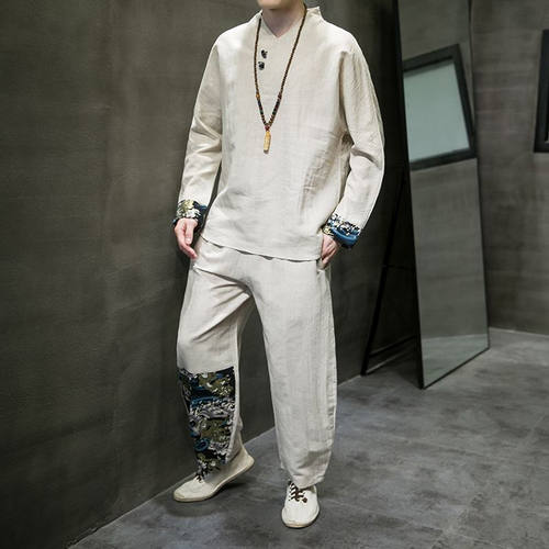中国风撞色汉服棉麻居士茶禅服