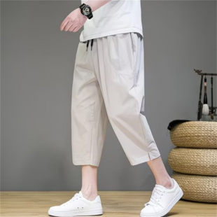 复古大裤 26C5B1中国风大码 夏季 潮流宽松透气直筒裤 衩 七分休闲短裤