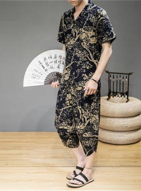 中国风唐装亚麻休闲套装