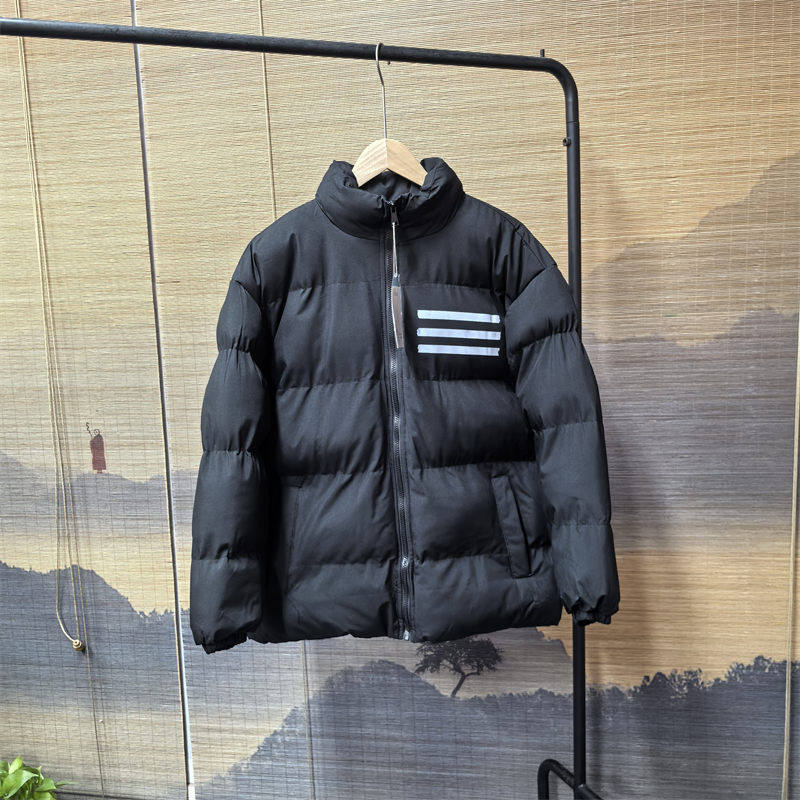 25D2C6美式复古立领棉服秋冬新款宽松百搭条纹潮牌面包服黑色棉衣