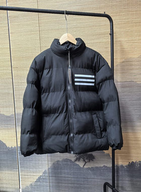 25D2C6美式复古立领棉服秋冬新款宽松百搭条纹潮牌面包服黑色棉衣