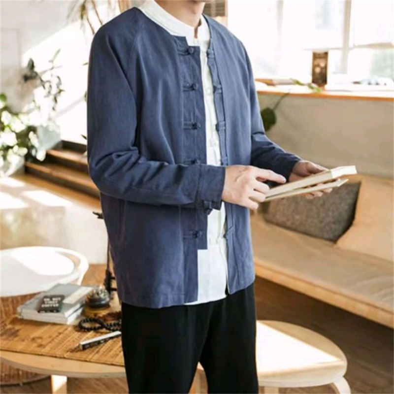 26D2B1新中式唐装古装改良汉服中国风男装居士棉麻外套复古茶禅服
