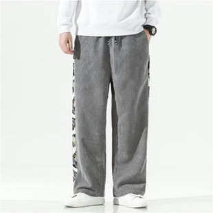 子 国潮腰果花宽松直筒ins潮流阔腿裤 25A8D2灯芯绒休闲裤 男春秋季