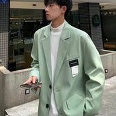 加肥加大码 25C2A4港风ins贴标西装 外套秋季 宽松痞帅休闲西服上衣