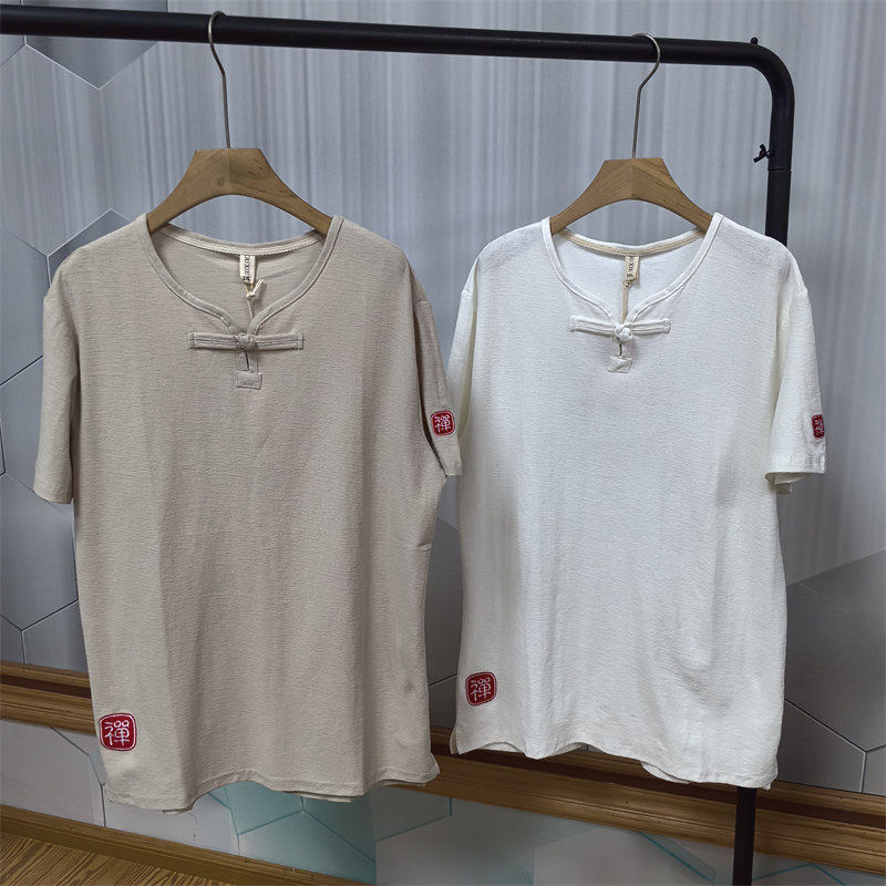 24C6D4中国风刺绣盘扣短袖T恤夏季中式复古风修身茶禅服半袖唐装,男装,唐装,淘宝优惠券,粉丝福利购,淘宝优惠卷