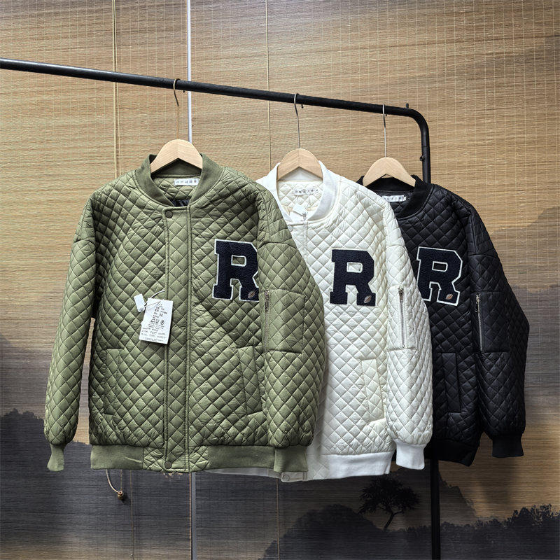 棒球领菱形格子棉服保暖夹棉外套