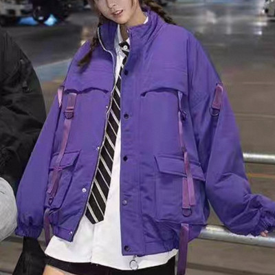 工装棉衣外套设计感飘带立领棉服