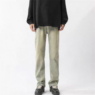 子 男泥染潮牌做旧休闲百搭长裤 26C8B1春季 重磅水洗泛黄直筒牛仔裤