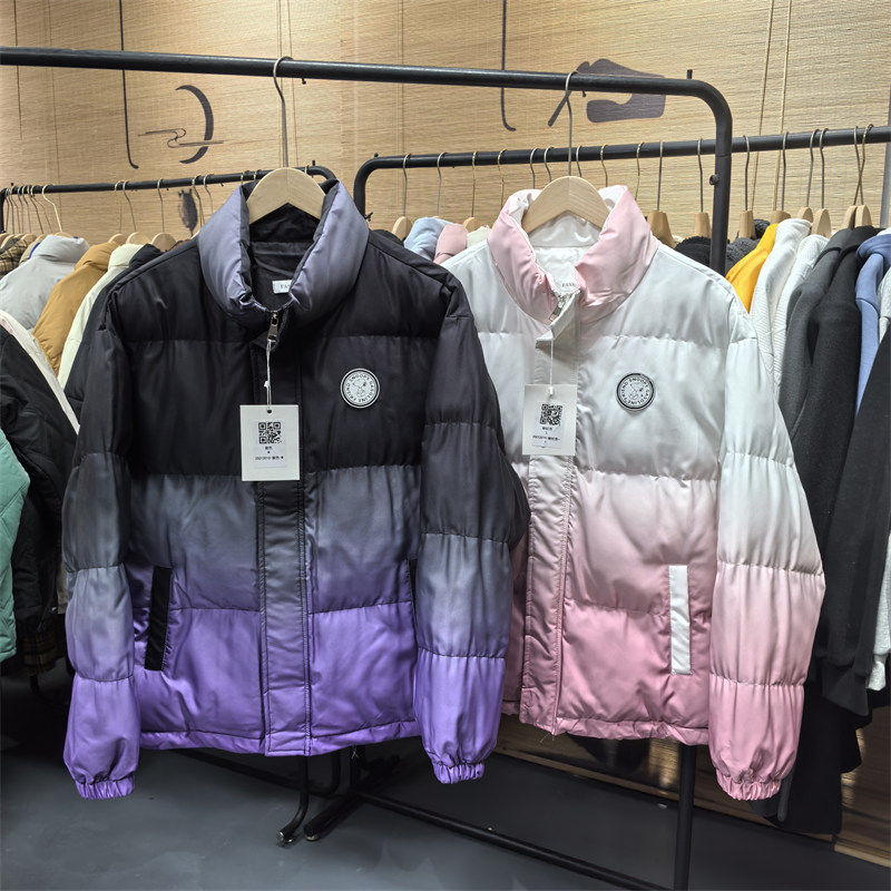 25C12C10冬季立领棉衣面包服休闲渐变色宽松保暖棉服情侣棉袄外套