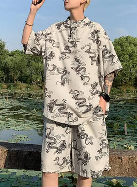 夏季新中式冰丝短袖套装