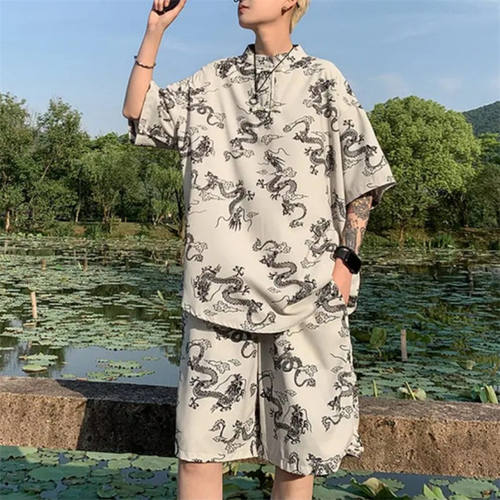 夏季新中式冰丝短袖套装