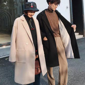 潮流中长款 NL003加绒加厚毛呢大衣男女情侣新款 呢子外套韩版 风衣