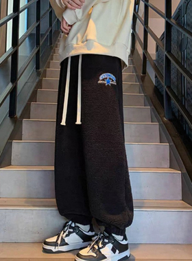 25A13B6重磅加厚仿羊羔绒休闲裤冬季百搭大码束脚裤保暖毛绒裤子