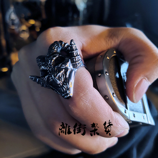 离街杂货】来自地狱的低语 恶魔头邪恶微笑戒指环666黑金属钛钢