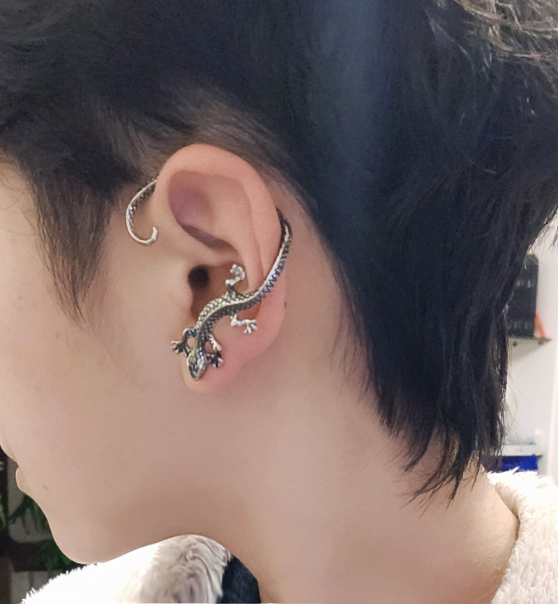 离街杂货】暗黑系小众蜥蜴耳挂冷血生物壁虎耳环钛钢银色耳饰