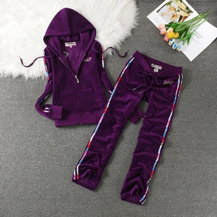 天鹅绒运动服套装女款卫衣连帽外套烫钻修身金丝绒瑜伽服二件套
