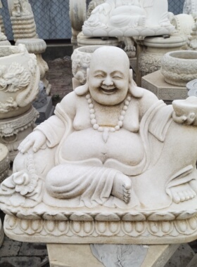 石雕弥勒佛汉白玉大理石笑佛大肚佛雕塑寺院庙宇居家供奉雕刻摆件