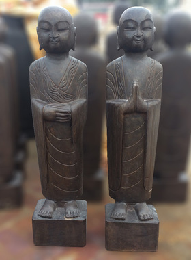 阿难迦叶尊者像青石雕刻佛祖护法