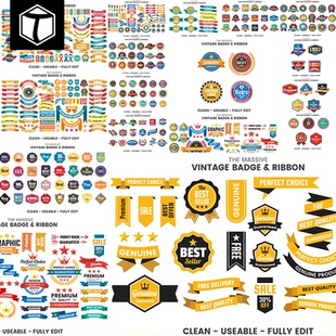 折扣活动奖章认证徽章图章标志标签角标勋章PS设计PSD+AI矢量