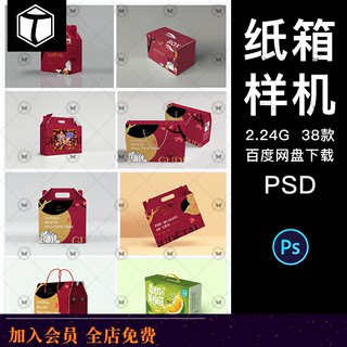 手提箱包装礼品盒智能贴图样机模板五谷干果展示效果PSD设计素材