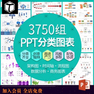 PPT分类图表数据图形分析商务会议高端架构流程图标矢量模板素材