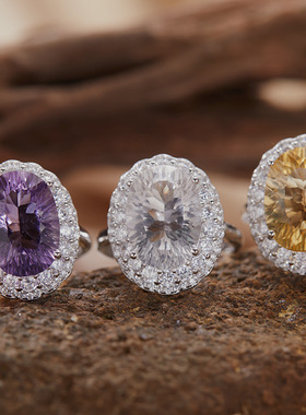 法国chrry koop白水晶黄水晶紫水晶彩宝戒指女s925银镶嵌高级