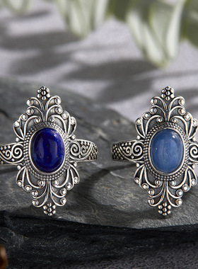 法国chrry koops925银青金蓝晶石彩宝泰银戒指女复古个性尼泊尔