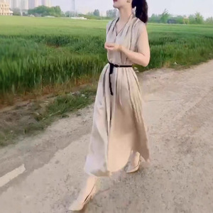 法国chrry koop夏季新款欧货轻熟风女神范无袖长款连衣裙女