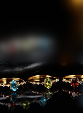 法国chrry koop小众设计s925银镶石榴石橄榄石磷灰石彩宝戒指女