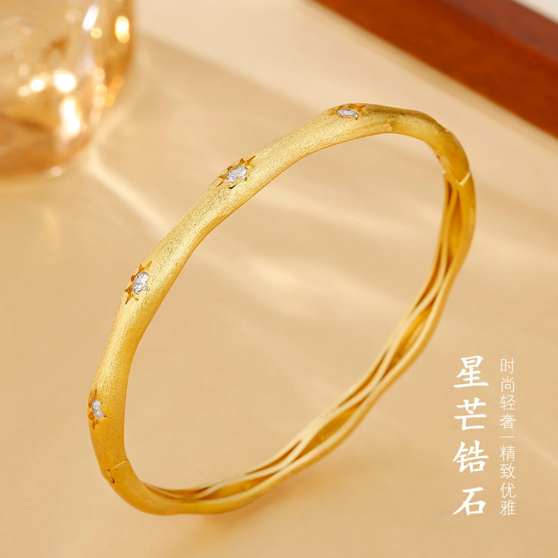 法国chrry koop年新款金色拉丝太阳花手镯中古叠戴微镶锆石手饰