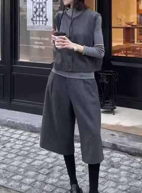 法国chrry koop秋冬新款灰色无袖马甲开衫休闲阔腿裤时尚女