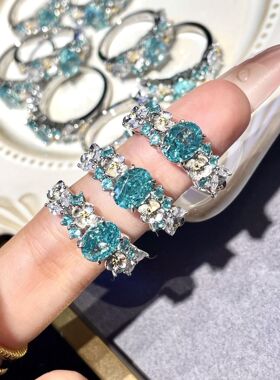 法国chrry koops925银花仙子蓝绣球花帕拉伊巴戒指中古奢华时尚