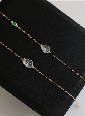 铜材质镶嵌 高冰起荧光玉髓葫芦手链精致简约款时尚气质优雅