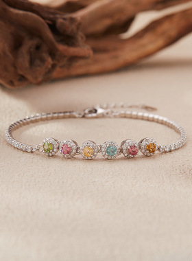 法国chrry koop彩宝碧玺彩色手链女s925银时尚高级感简约满钻手饰