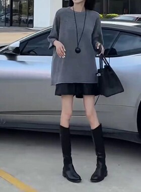 法国chrry koop新款简约灰色宽松上衣高腰阔腿短裤女潮