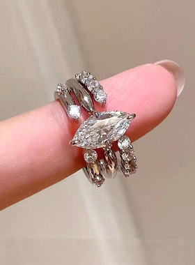 法国chrry koop银博主ins极简莫桑石戒指女璀璨超闪马眼排戒