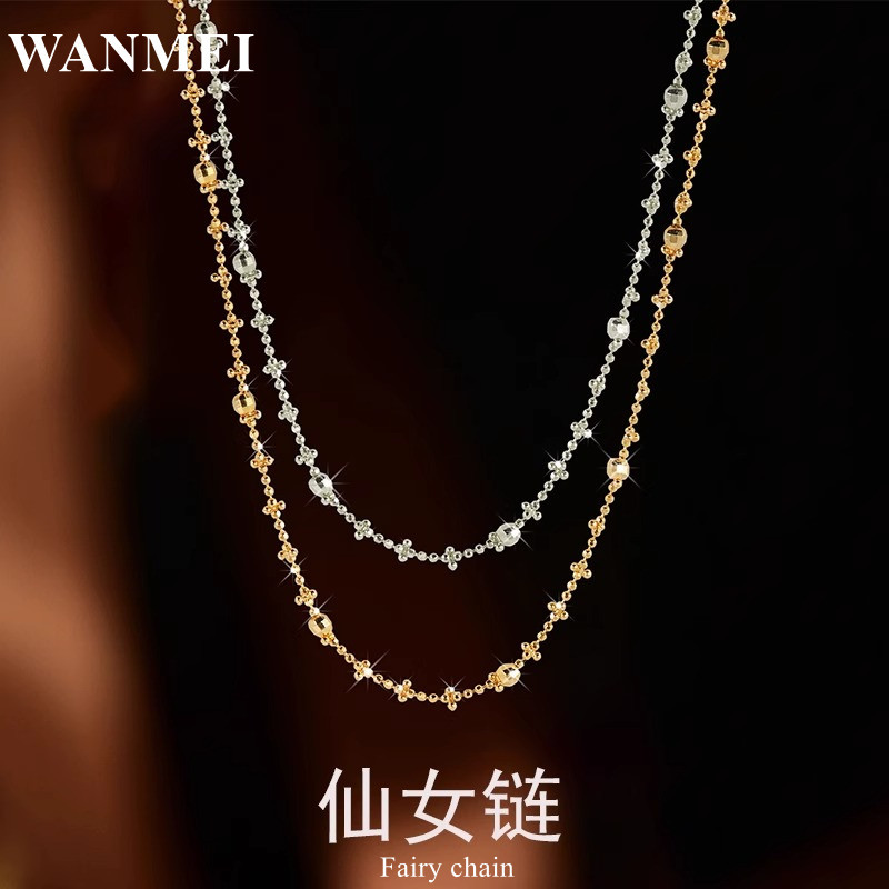 英国设计师topwhit18k金色仙女项链女925银素链镭射珠高级感锁骨