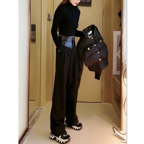 法国chrry koop新款欧货长裤棉服上衣洋气拼接高腰显瘦女裤