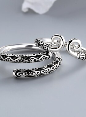 法国chrry koop  s999泰银简约个性紧箍咒开口戒指金箍棒情侣戒