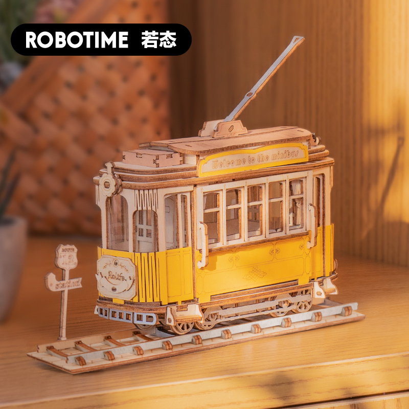 若态3D立体拼图木质模型复古电车马车老爷车成年diy手工高难度