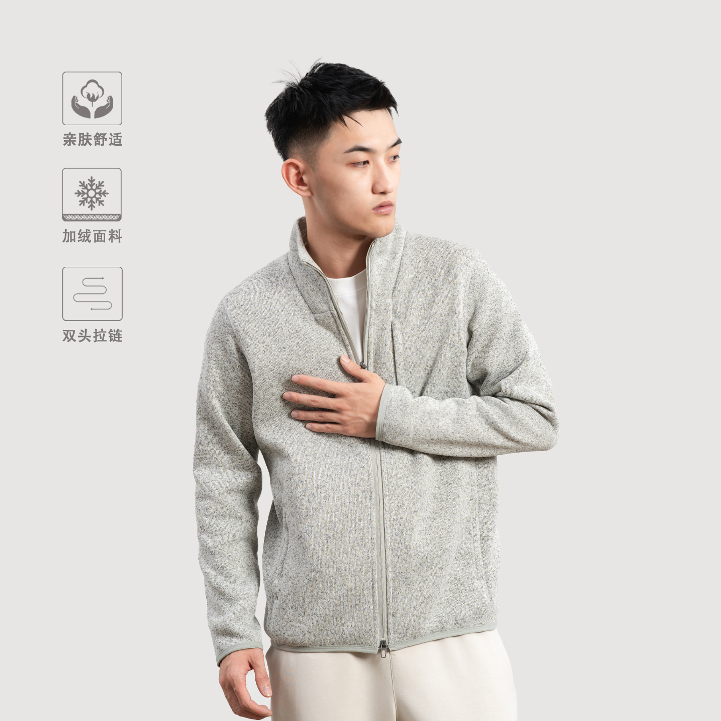 针织夹克SJ加绒秋冬保暖立领立体剪裁休闲 | 都叫我老盖