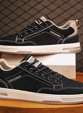 帆布鞋男鞋子秋季新款透气工作运动休闲男款低帮黑色潮流百搭板鞋