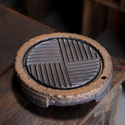 中式圆形陶瓷粗陶储水式小号茶盘