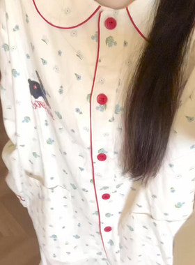侘町2026春秋新款碎花小灰兔睡衣女款卡通纯棉休闲套装翻领家居服